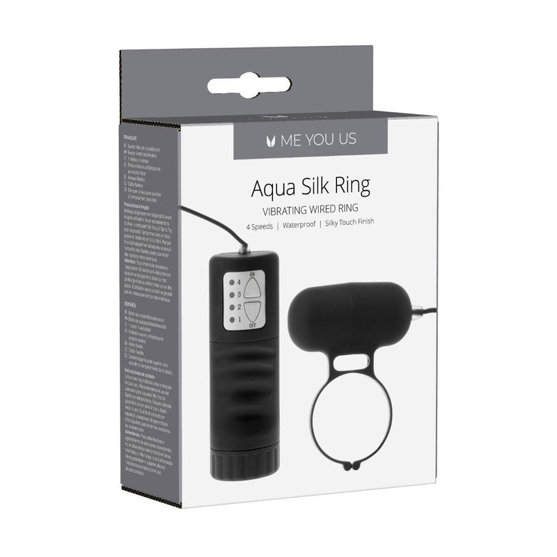 Load image into Gallery viewer, Me You Us Aqua Silk Wired Vibrating Cock Ring Black - Simply Pleasure
