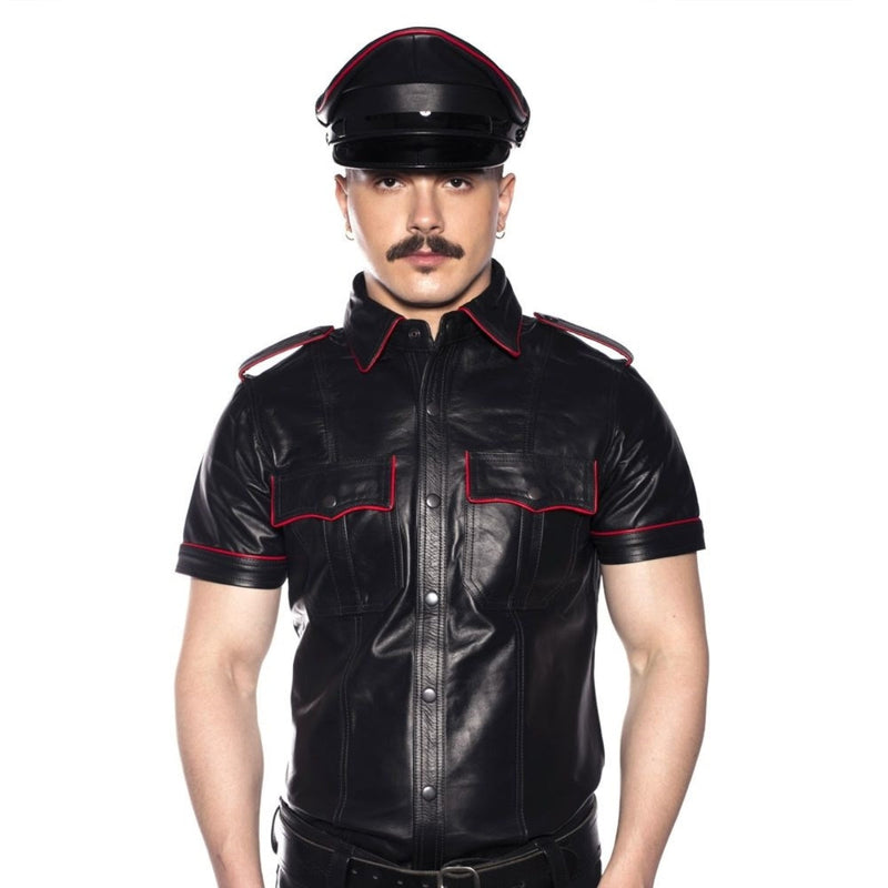 Load image into Gallery viewer, Prowler RED Leather Police Shirt Black Red XS
