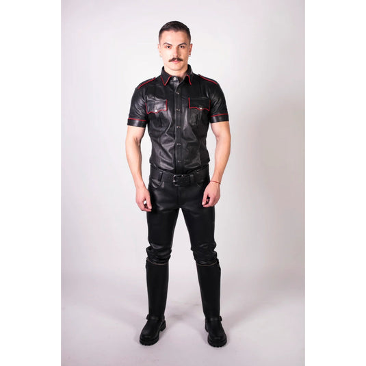Prowler RED Slim Fit Leather Police Shirt Black Red