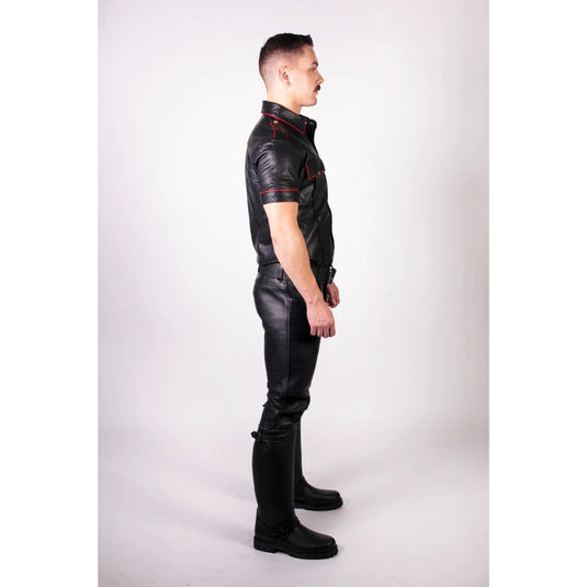 Prowler RED Slim Fit Leather Police Shirt Black Red