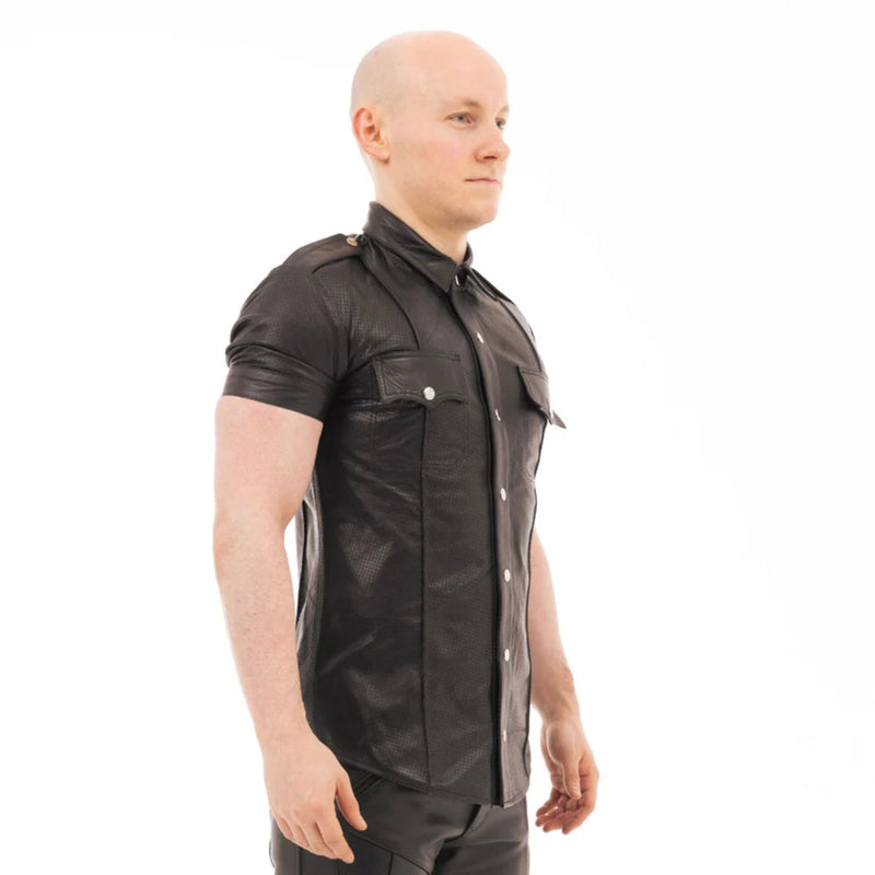Load image into Gallery viewer, Prowler RED Leather Punch Hole Police Shirt Black
