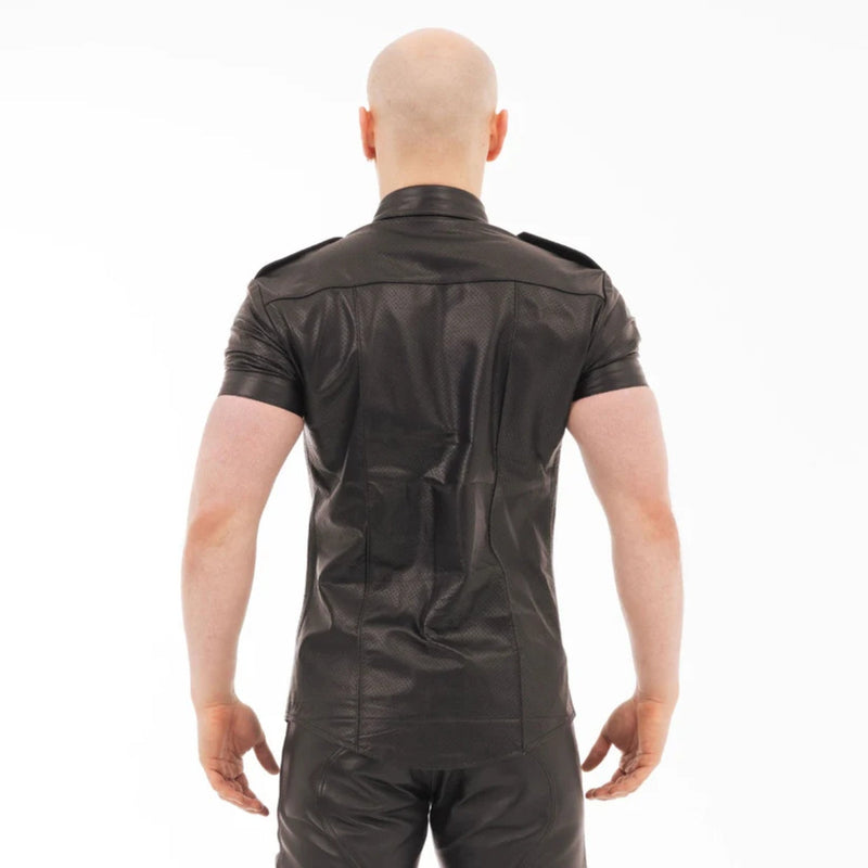 Load image into Gallery viewer, Prowler RED Leather Punch Hole Police Shirt Black

