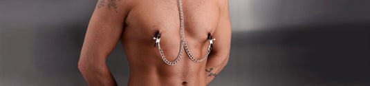 Nipple Play Collection Image - Man wearing Nipple Clamps