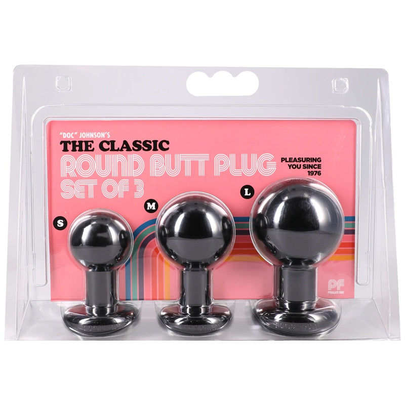 Load image into Gallery viewer, Doc Johnson The Classic Round Butt Plug 3 Piece Set Black
