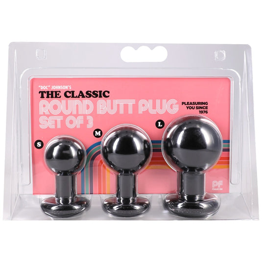 Doc Johnson The Classic Round Butt Plug 3 Piece Set Black