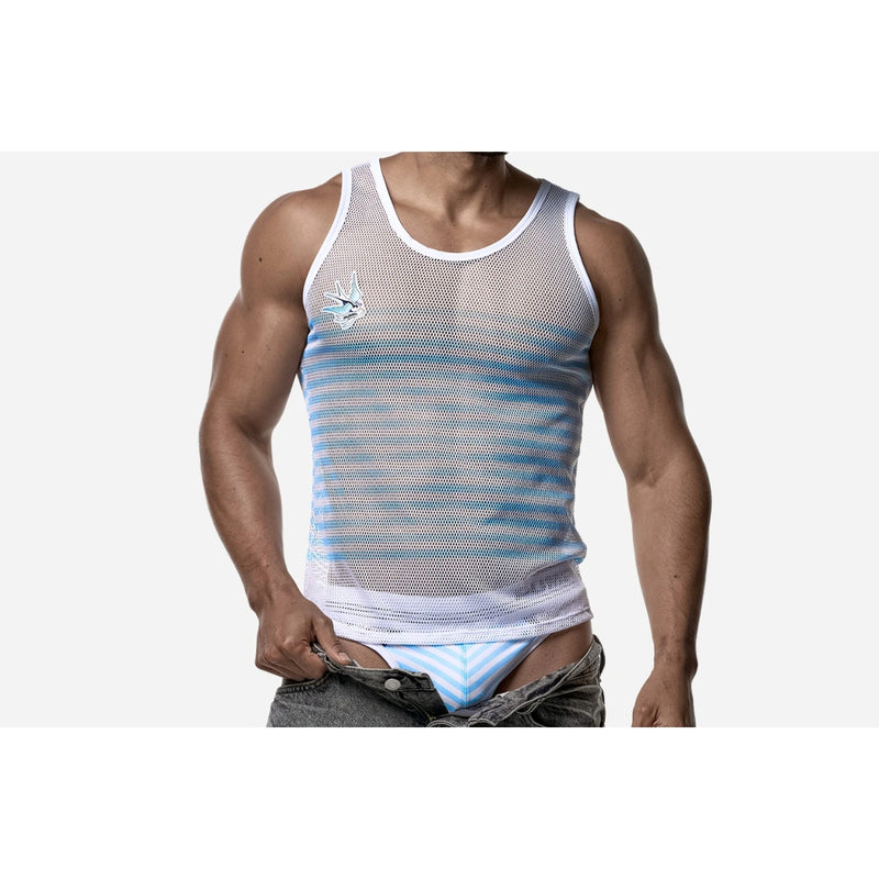 Load image into Gallery viewer, PUMP Sailor Mesh Tank Top White Blue
