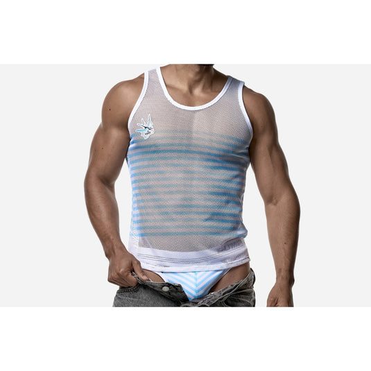 PUMP Sailor Mesh Tank Top White Blue