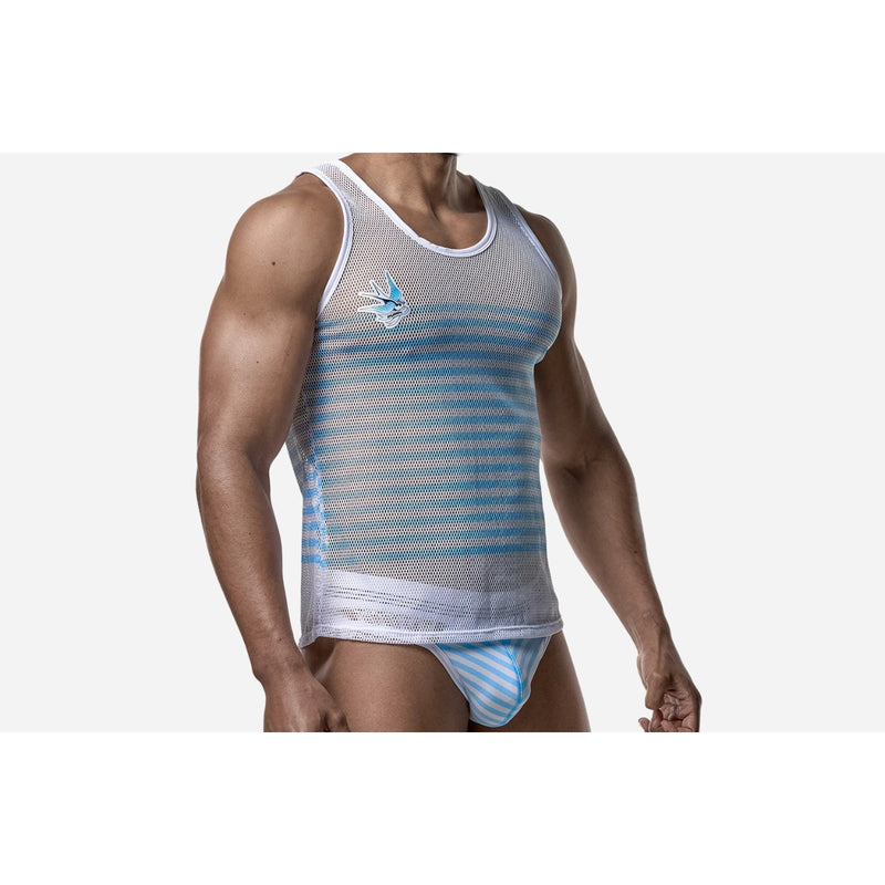Load image into Gallery viewer, PUMP Sailor Mesh Tank Top White Blue
