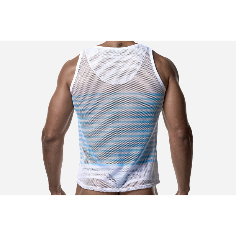 Load image into Gallery viewer, PUMP Sailor Mesh Tank Top White Blue
