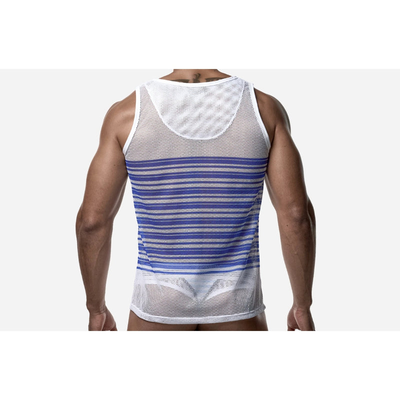 Load image into Gallery viewer, PUMP Marine Mesh Tank Top White Blue
