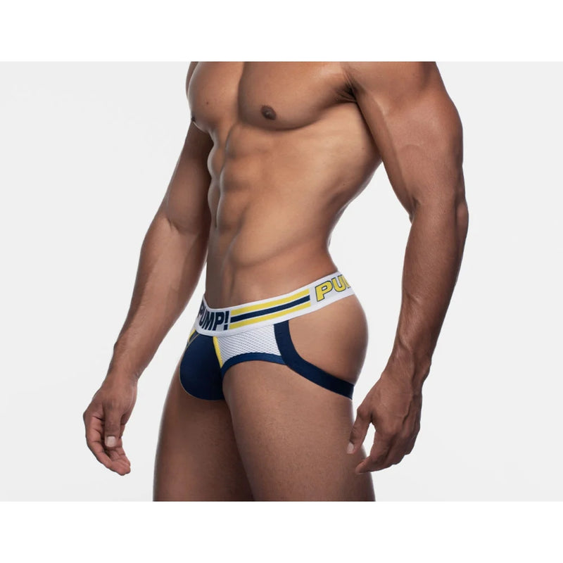 Load image into Gallery viewer, PUMP Recharge Jock Strap Blue Yellow
