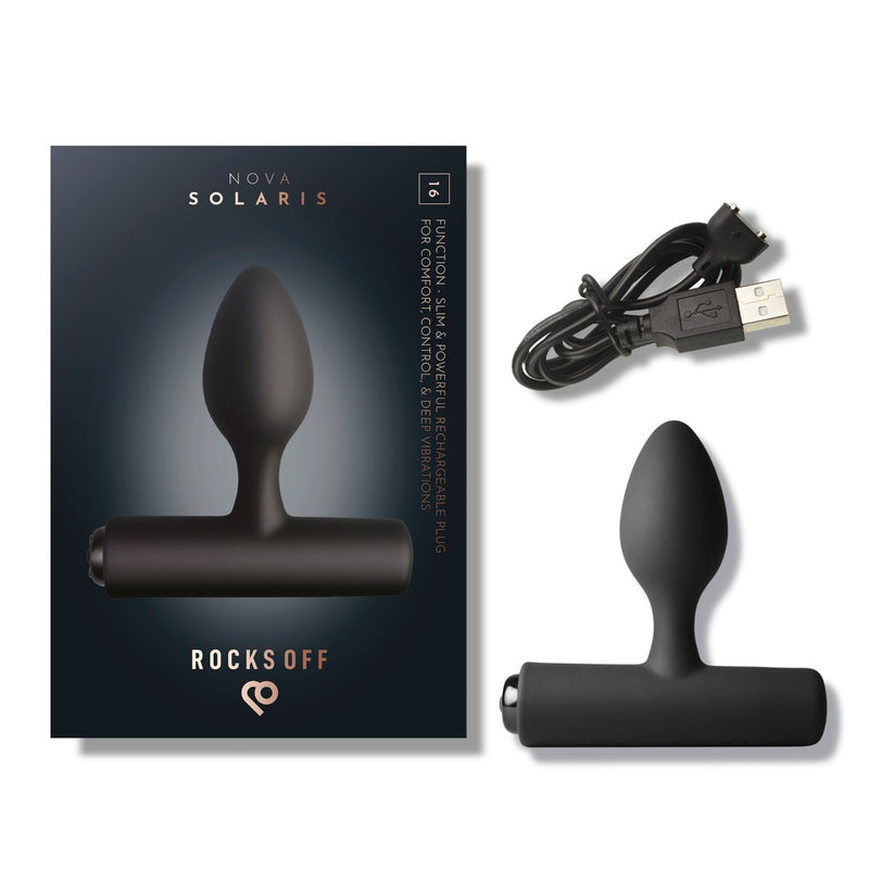 Load image into Gallery viewer, Rocks Off Nova Solaris Rechargeable Butt Plug Black
