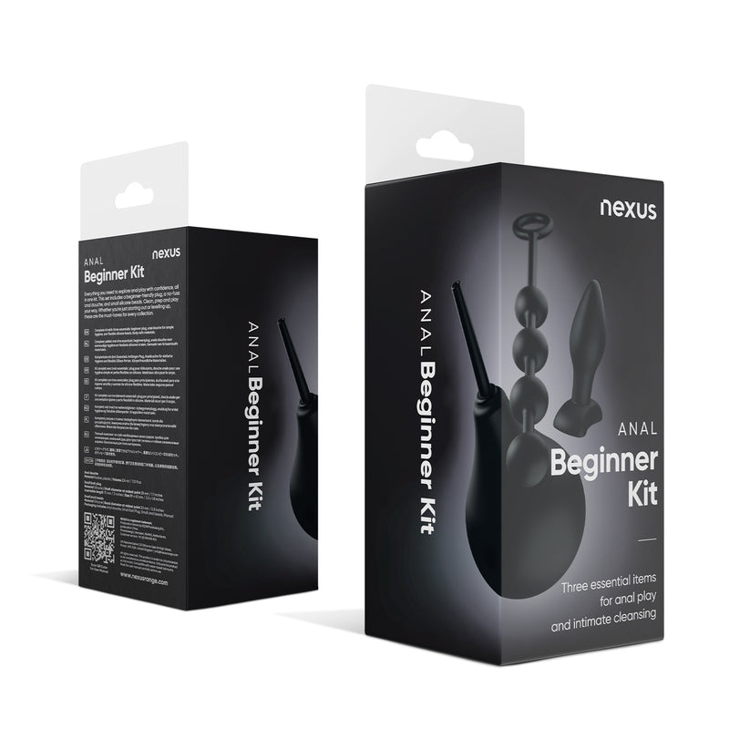 Load image into Gallery viewer, Nexus Anal Beginner Douche Butt Plug &amp; Anal Beads Kit Black
