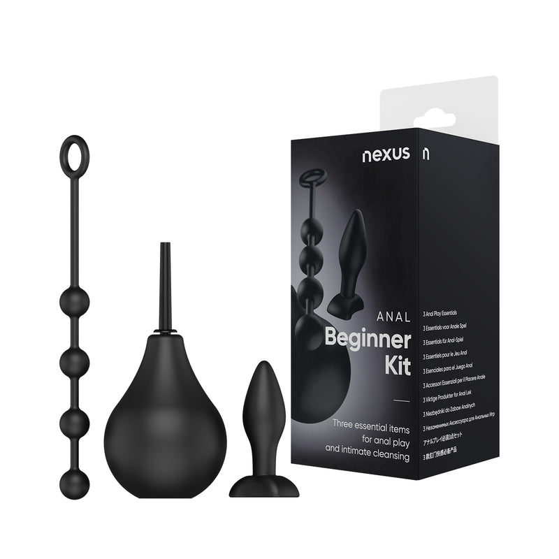 Load image into Gallery viewer, Nexus Anal Beginner Douche Butt Plug &amp; Anal Beads Kit Black
