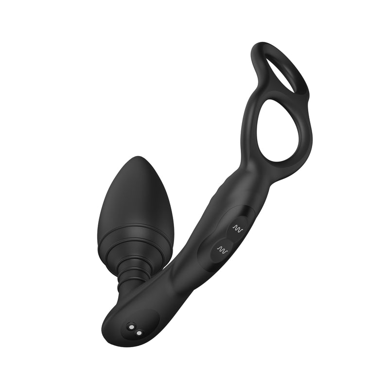 Load image into Gallery viewer, Nexus Simul8 Dual Anal &amp; Perineum Cock &amp; Ball Butt Plug Black
