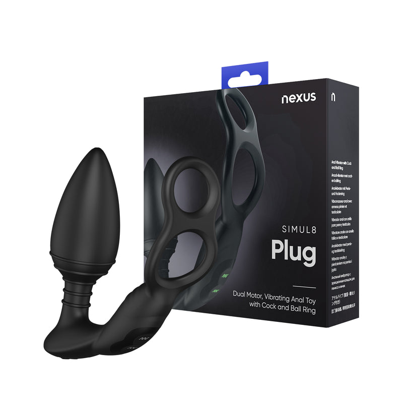 Load image into Gallery viewer, Nexus Simul8 Dual Anal &amp; Perineum Cock &amp; Ball Butt Plug Black
