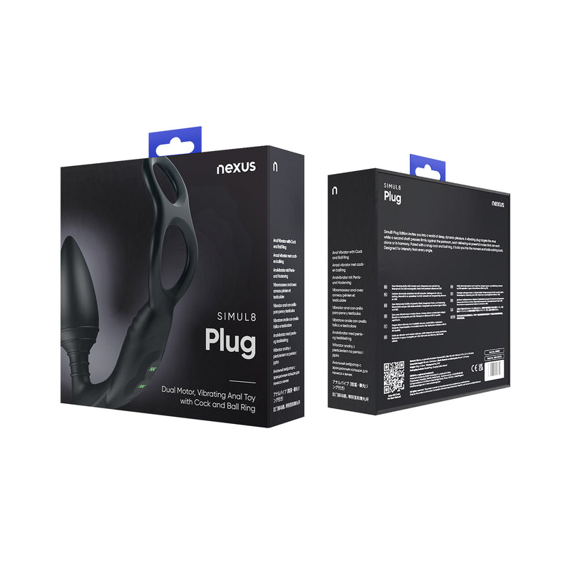 Load image into Gallery viewer, Nexus Simul8 Dual Anal &amp; Perineum Cock &amp; Ball Butt Plug Black
