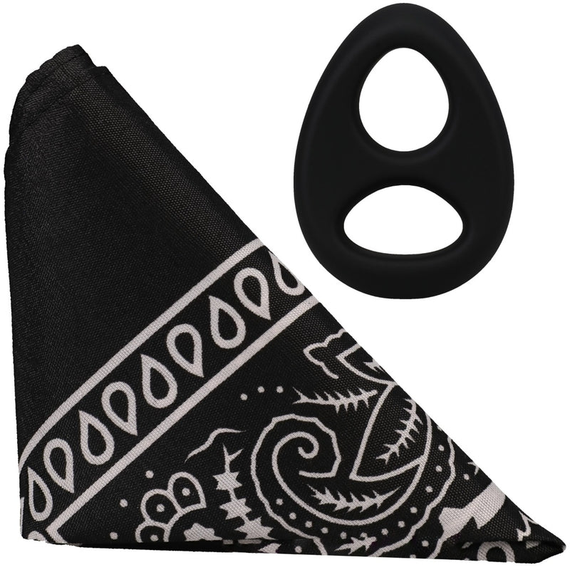 Load image into Gallery viewer, Rock Solid The Code Silicone Cock Ring With Bandana Black
