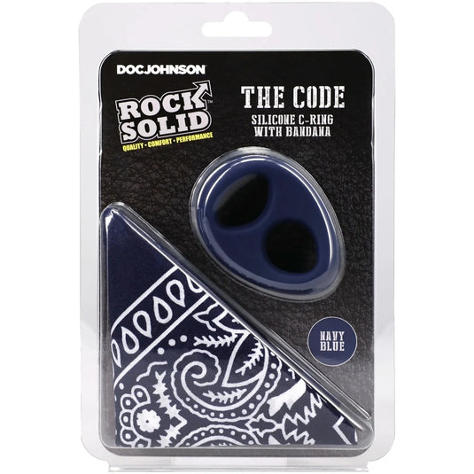 Rock Solid The Code Silicone Cock Ring With Bandana Navy Blue