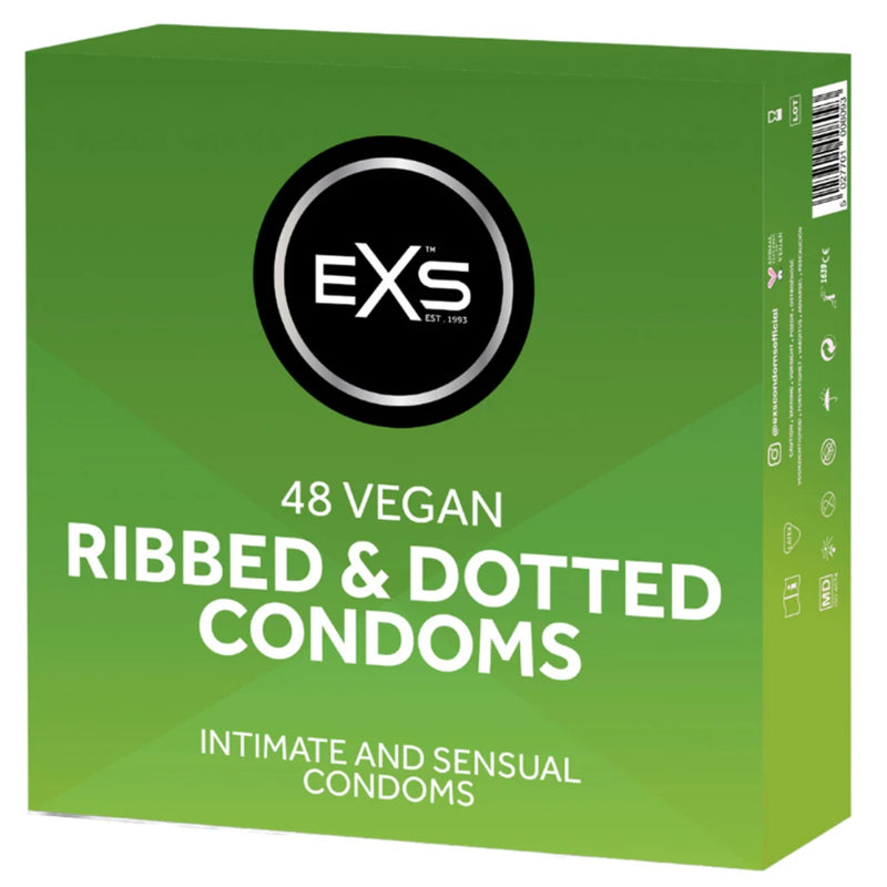 Load image into Gallery viewer, EXS Ribbed &amp; Dotted Vegan Condoms 48 Pack
