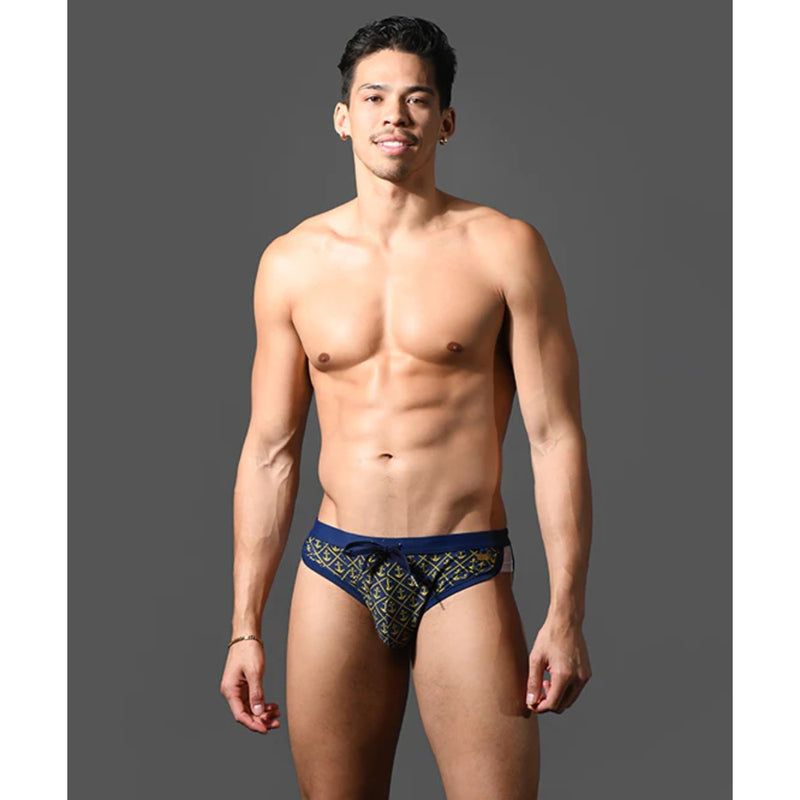 Load image into Gallery viewer, Andrew Christian Nautical Bikini Swim Brief Blue Gold
