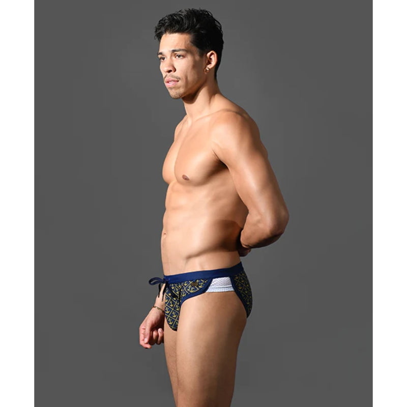 Load image into Gallery viewer, Andrew Christian Nautical Bikini Swim Brief Blue Gold
