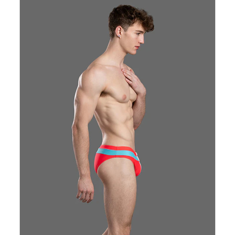 Load image into Gallery viewer, Andrew Christian Zipper Bikini Swim Brief Neon Red
