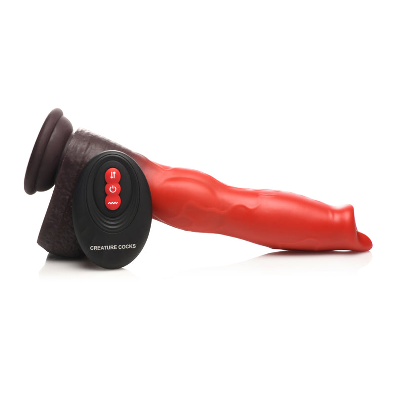 Load image into Gallery viewer, Creature Cocks Ramming Hound Thrusting &amp; Vibrating Silicone Dildo Black Red
