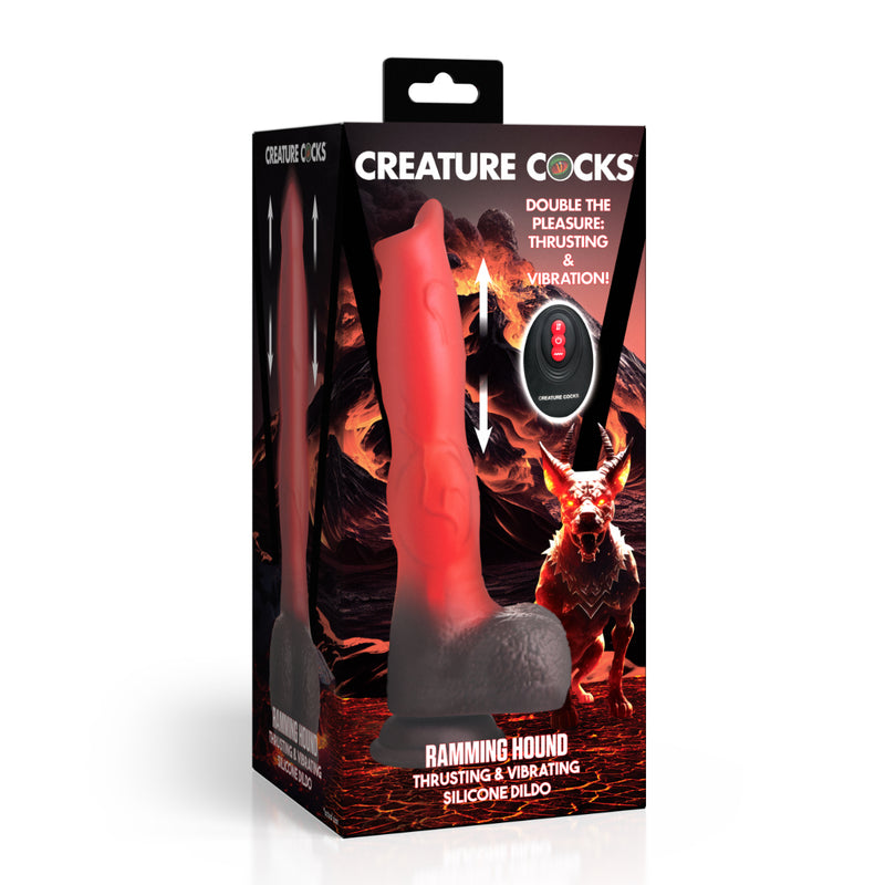 Load image into Gallery viewer, Creature Cocks Ramming Hound Thrusting &amp; Vibrating Silicone Dildo Black Red
