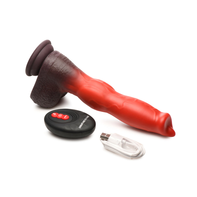 Load image into Gallery viewer, Creature Cocks Ramming Hound Thrusting &amp; Vibrating Silicone Dildo Black Red

