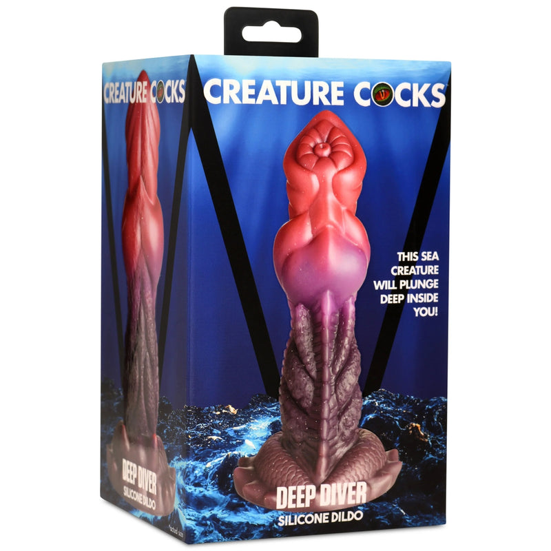 Load image into Gallery viewer, Creature Cocks Deep Diver Silicone Dildo Red Purple
