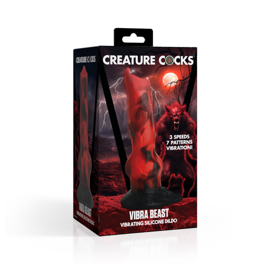 Creature Cocks Vibra Beast Vibrating Silicone Dildo Black Red