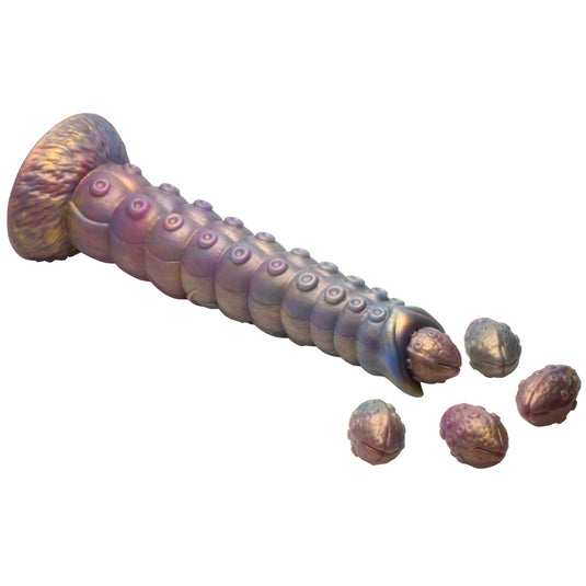 Creature Cocks Deep Invader Tentacle Ovipositor Silicone Dildo With Eggs Rainbow