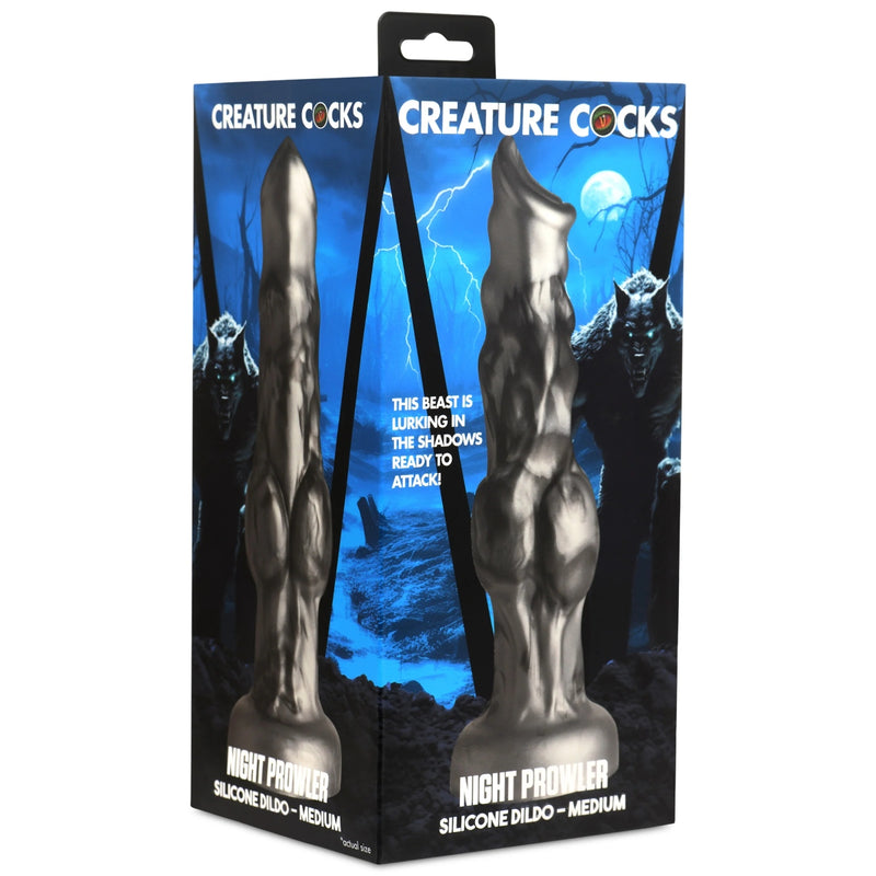 Load image into Gallery viewer, Creature Cocks Night Prowler Silicone Dildo Silver Medium
