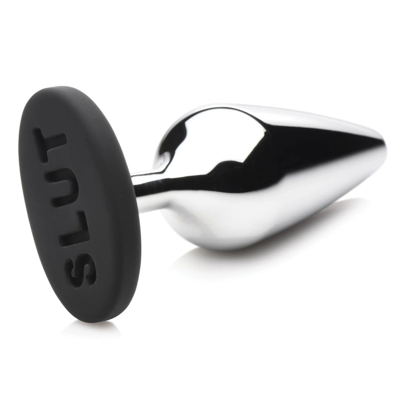 Load image into Gallery viewer, Master Series Butt Slut Metal &amp; Silicone Butt Plug Silver Black
