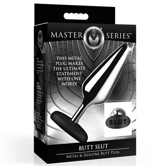 Master Series Butt Slut Metal & Silicone Butt Plug Silver Black