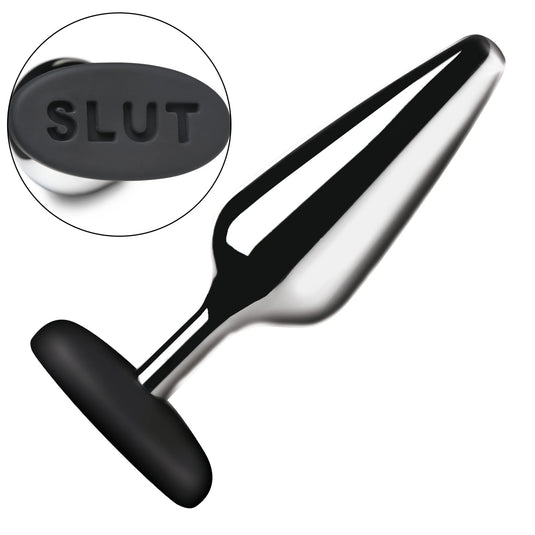 Master Series Butt Slut Metal & Silicone Butt Plug Silver Black