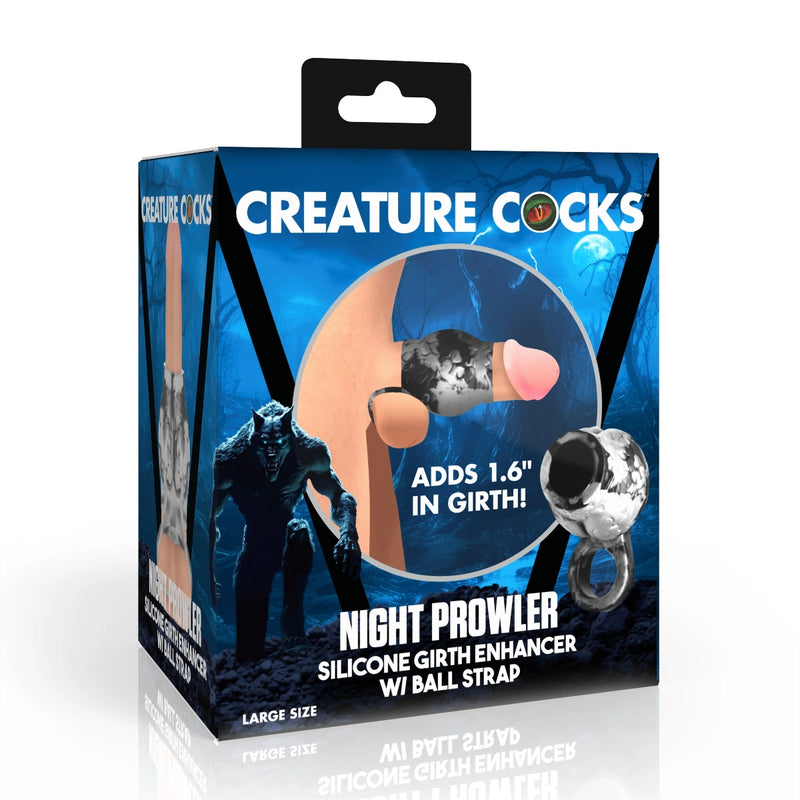 Load image into Gallery viewer, Creature Cocks Night Prowler Silicone Penis Sleeve &amp; Ball Stretcher Silver Black Large
