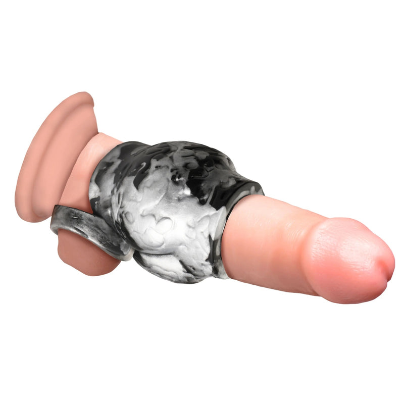 Load image into Gallery viewer, Creature Cocks Night Prowler Silicone Penis Sleeve &amp; Ball Stretcher Silver Black Medium

