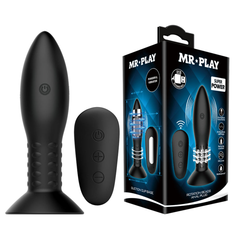 Load image into Gallery viewer, Pretty Love Mr Play Rotating Beads Remote Control Butt Plug Black
