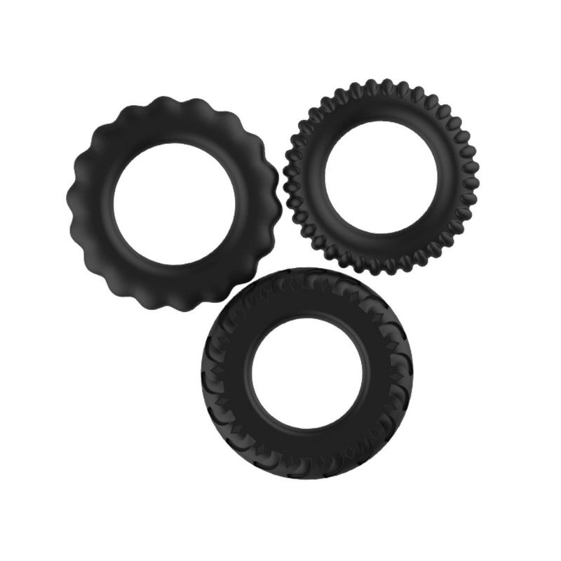 Load image into Gallery viewer, Pretty Love Titan Silicone Cock Ring 3 Pack Black
