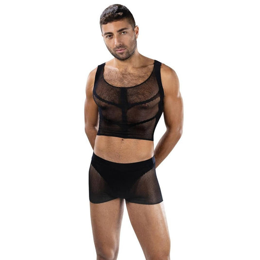 Envy Fishnet Armor 2 Piece Crop Top & Shorts Set Black One Size