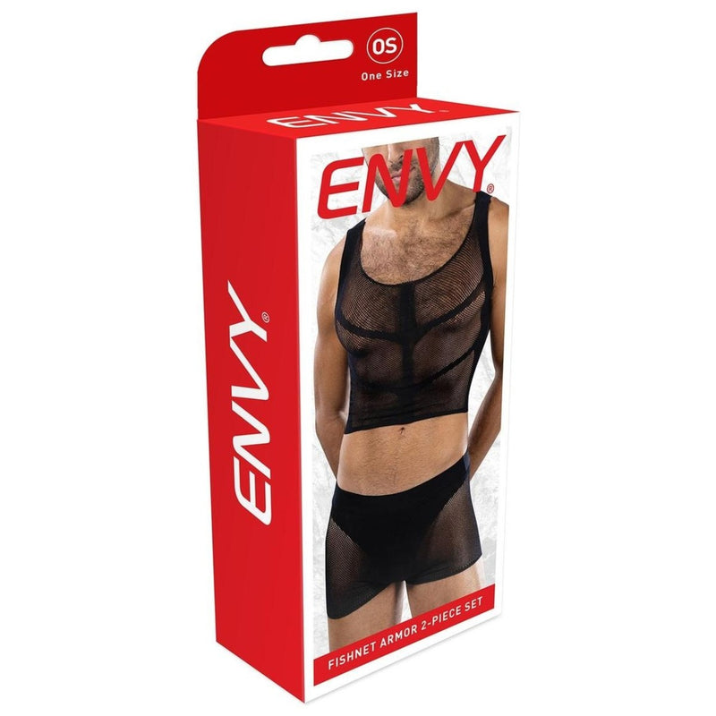 Load image into Gallery viewer, Envy Fishnet Armor 2 Piece Crop Top &amp; Shorts Set Black One Size
