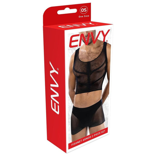 Envy Fishnet Armor 2 Piece Crop Top & Shorts Set Black One Size