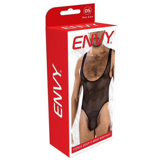 Envy Fierce Deep V Mesh Bodysuit Black One Size