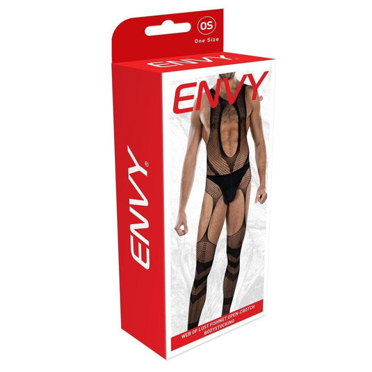 Envy Web Of Lust Fishnet Open Crotch Bodystocking Black One Size
