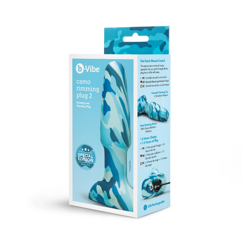 Load image into Gallery viewer, b-Vibe Rimming 2 Special Edition Vibrating Butt Plug Blue Camo
