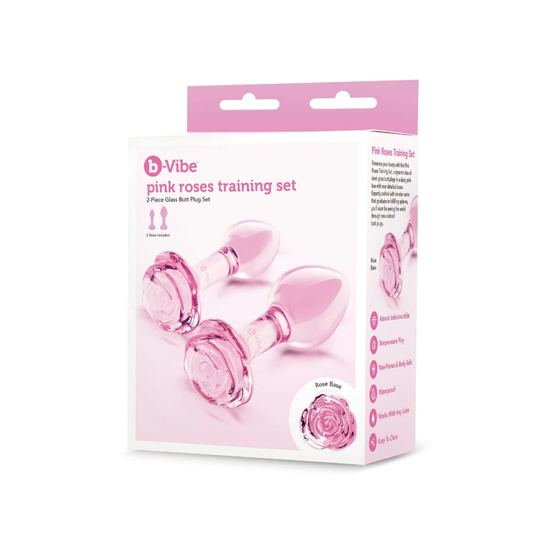Load image into Gallery viewer, b-Vibe Pink Roses 2 Piece Glass Butt Plug Training Set Pink
