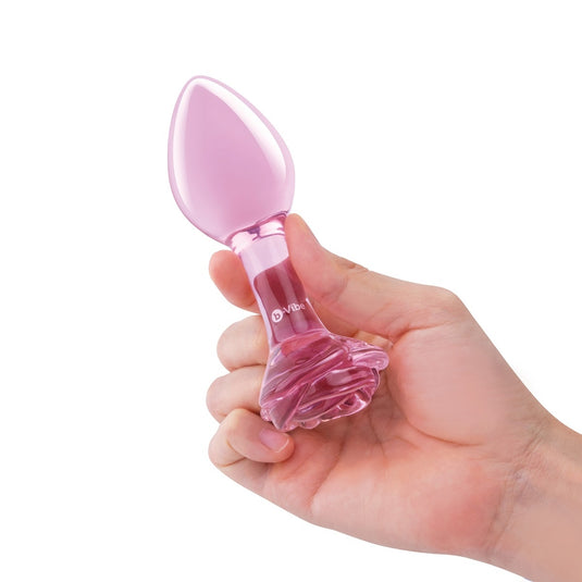 b-Vibe Pink Roses 2 Piece Glass Butt Plug Training Set Pink