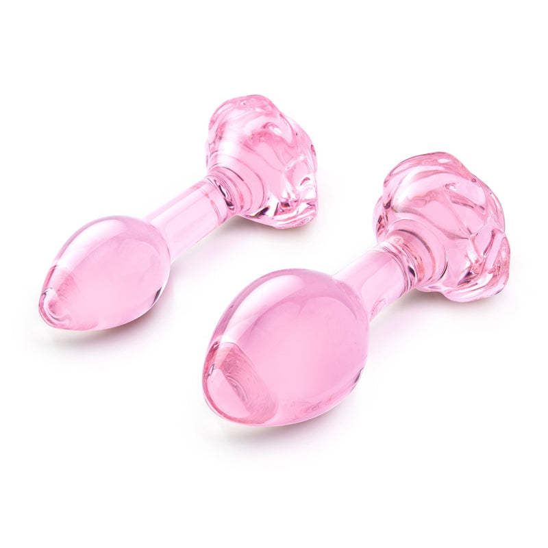 Load image into Gallery viewer, b-Vibe Pink Roses 2 Piece Glass Butt Plug Training Set Pink
